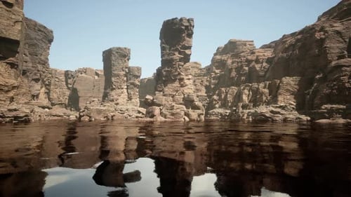 the River Flowing Through the Valley of Huge Red Rocks