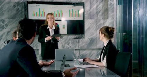 Corporate Team at Meeting with Presentation