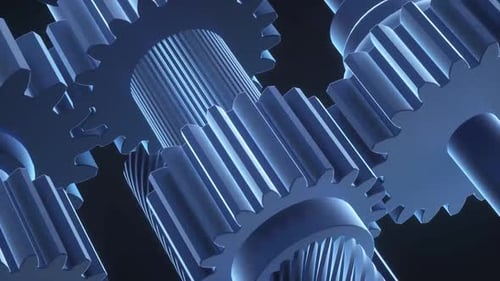 Abstract Animated Low Poly Illustration of Gears Spinning Together.