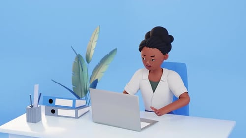 3D Animated Woman Meditating at Office Desk
