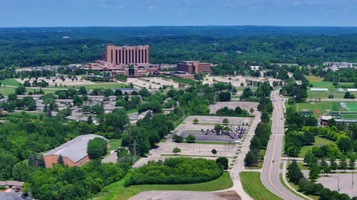 Drone video of Trinity Health Reichert Medical Center in Ypsilanti, Michigan, USA