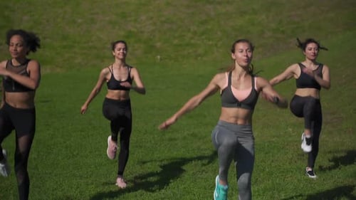 Women Working Out on Green Grass Field