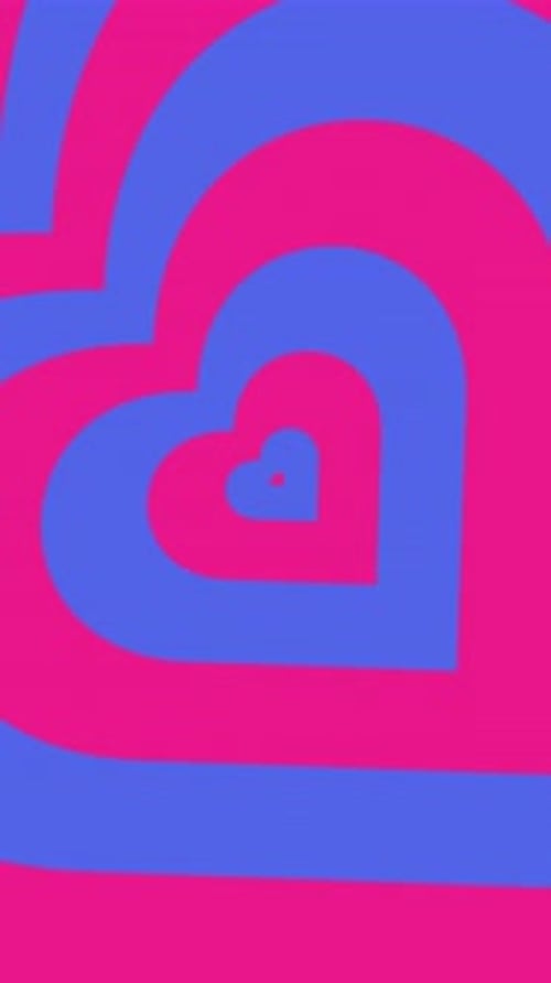 Vertical Loop Animation with Layered Hearts in Blue and Magenta Strong Visual Impact with Geometric