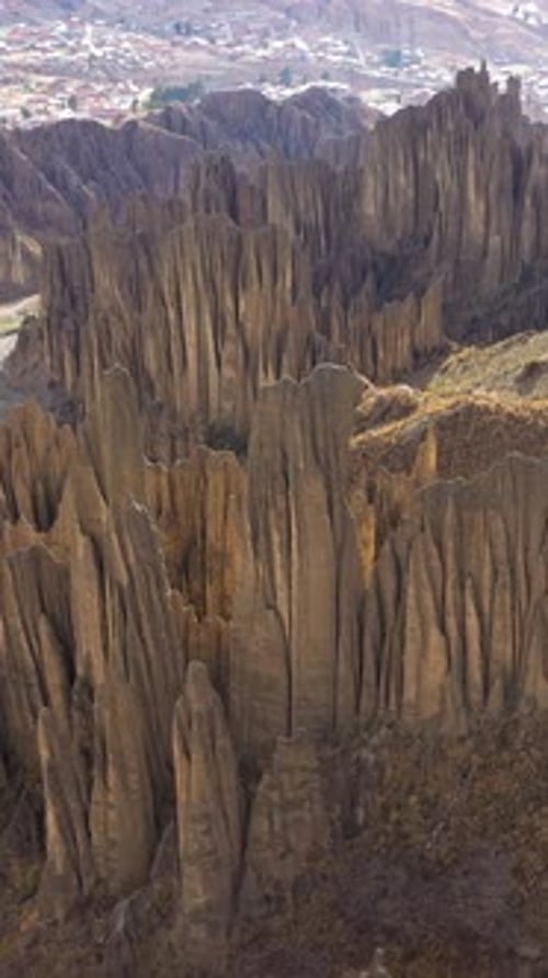 Valle De Las Animas Rock Formations and Spires La Paz Bolivia Aerial View Vertical Video
