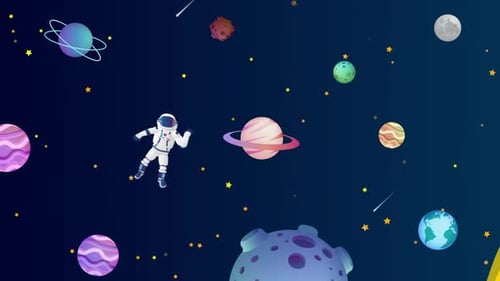 Animated Space Exploration with Astronaut and Planets