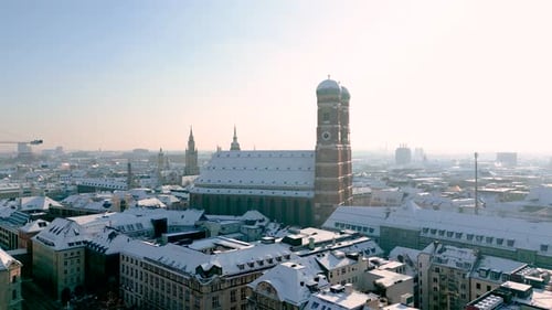 Winter Cityscape with the Landmark Frauenkirche in Old Town Munich Germany