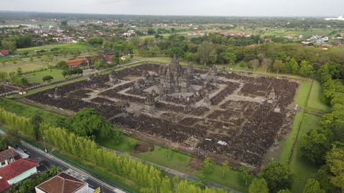 Aerial view of Candi Sewu Temple, part of Prambanan Hindu temple in Indonesia