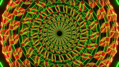 Green And Red Neon Shape Kaleidoscope Tunnel Background Vj Loop In 4K