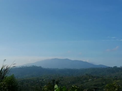 Mountain Landscape with Green Trees and Blue Sky
