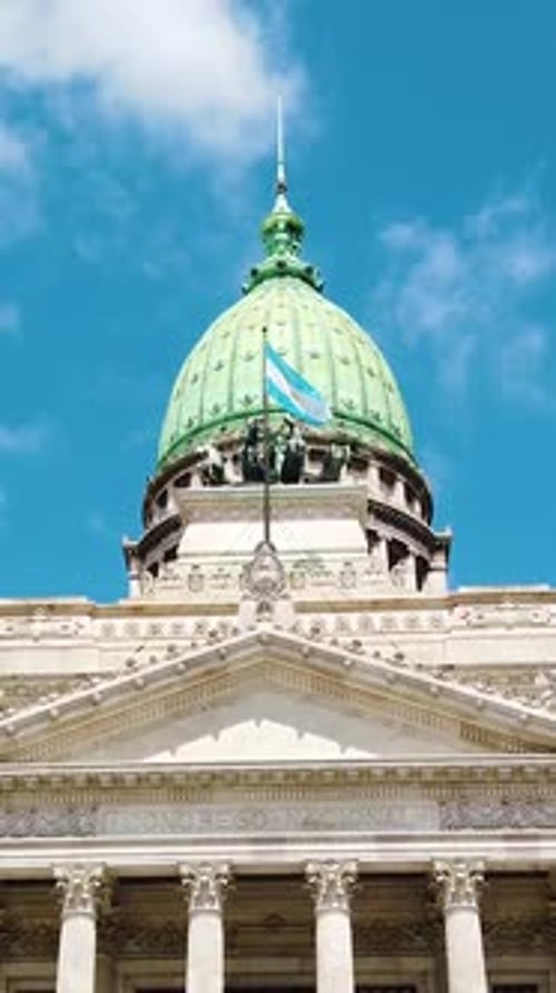 Neoclassical Dome and Statues at Argentine National Congress in Daylight, Vertical view