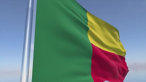 Photorealistic Benin Flag Waving Animation on Flagpole