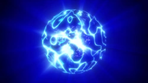 Glowing Blue Energy Plasma Ball with Electrical Arcs Animation