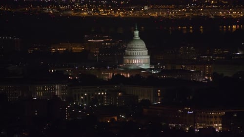Aerial Night View of Us Capitol