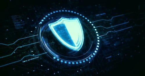 Digital Cyber Security Shield Animation with Circuit Board Elements