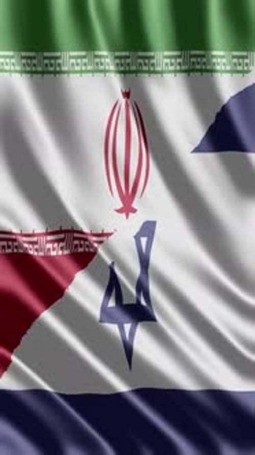 Waving Flags of Iran and Israel Merge