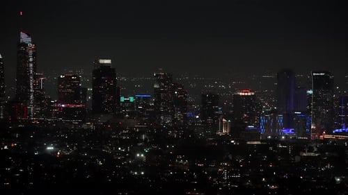 Beautiful Aerial Night View of the Down Town in Los Angeles USA