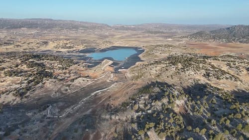 Artificial irrigation pond, water storage, reservoir for agricultural irrigation