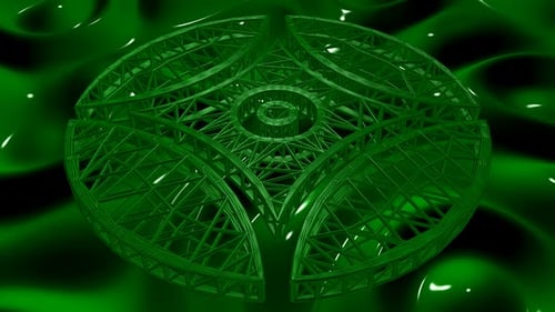 Green Background with Shape and Plasma, Reflection, 3D Render, Unique Design, Exclusive