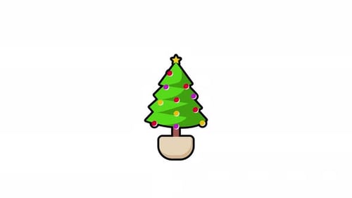 Animated Cartoon Christmas Tree with Blinking Lights