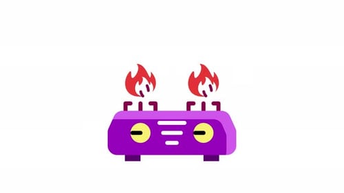 Animated Flat Design Gas Stove Icon