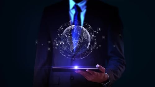 Futuristic Digital Earth with Global Network and Technology Icons