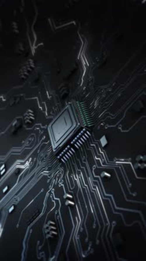 Futuristic Circuit Board Animation with Digital Data Flow