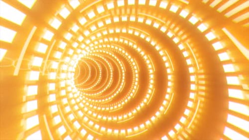 Abstract futuristic yellow hi-tech tunnel from energy circles and magic lines background