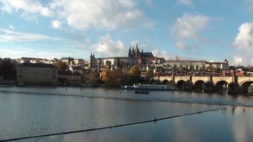 Landscape of Prague focused on Charles Bridge. Czech Republic