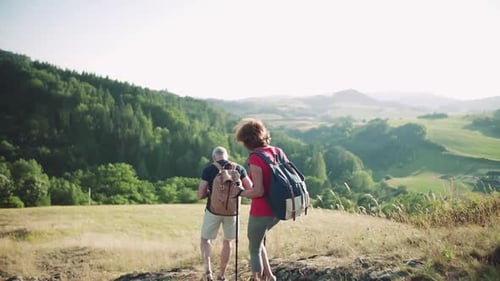 Active Senior Couple Hiking in the Countryside