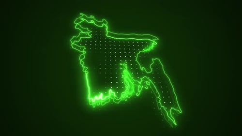 Animated Digital Neon Map Outline of Bangladesh