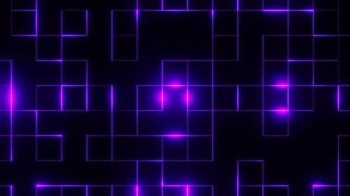 Motifs lumineux abstraits carrés violets, fond, animation en boucle VJ en 4K