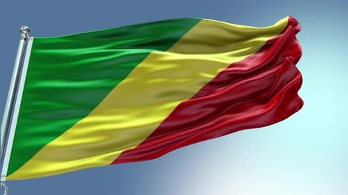 Republic of the Congo Flag Waving in Realistic 3D Animation