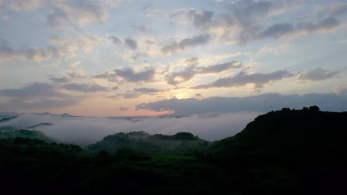 Foggy Hills at Sunset Aerial View