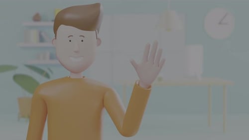 Modern 3D Animated Man Waving Gesture