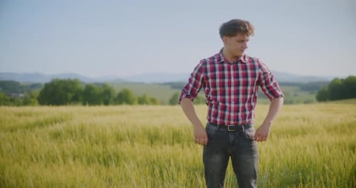 Farmer Examining Crops Wheat Field Agriculture Harvesting