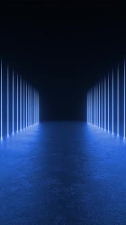A tunnel of blue neon lights illuminating