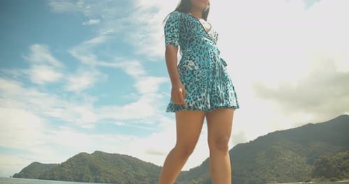 Woman Posing in Dress on Tropical Beach