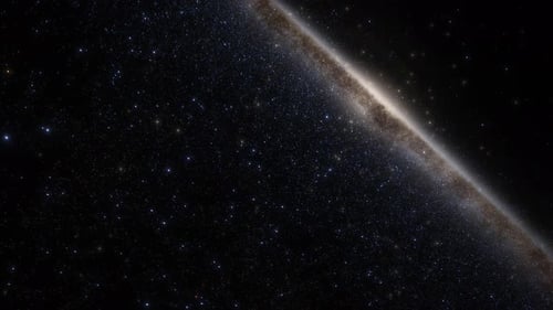 Animated Space Journey Through Starfield and Galaxy Arm Loop