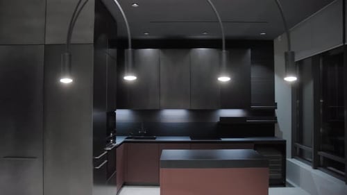 A Sleek Kitchen Design with Unique Lighting Options Enhancing Ambiance and Functionality