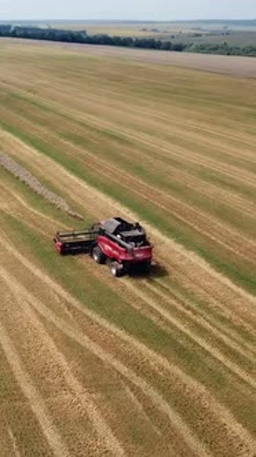 Harvester machine working in field.