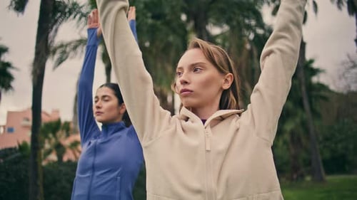 Flexible Yogini Morning Gymnastic Routine Closeup Women Training Yoga at Park