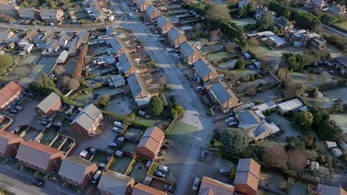 Houses on a Frosty UK Morning Aerial View