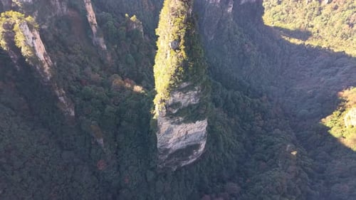 Aerial View of Lush Mountain Pillars Landscape