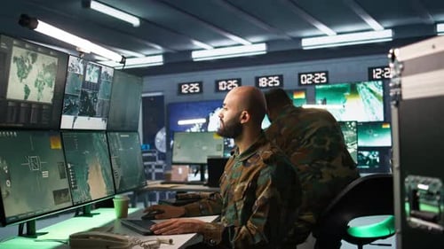 Adults Working in a Futuristic Command Center