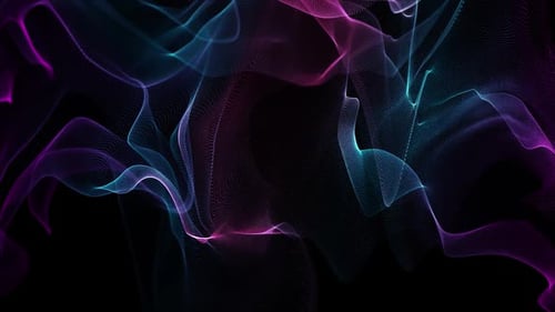 Onda dinâmica de fumaça roxa: padrão de fluxo suave com efeitos de IA brilhantes no ciberespaço