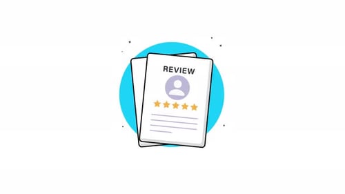 Animated Flat Design Review Card with Star Rating