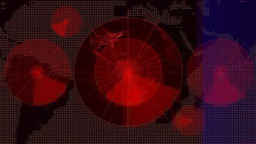 Futuristic Digital Earth Map Scan with Radar Pings
