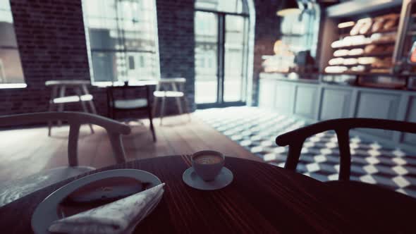 Mesa con un plato de comida en una cafetería moderna, Motion Graphics ...