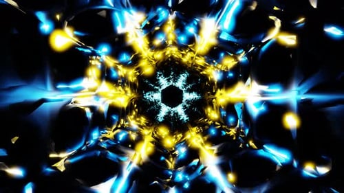 VJ-Loop, pulsierende Energie, vibrierender blaugelber Fraktalhintergrund
