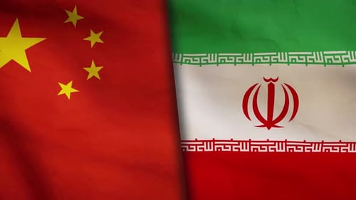 Waving Flags of China and Iran